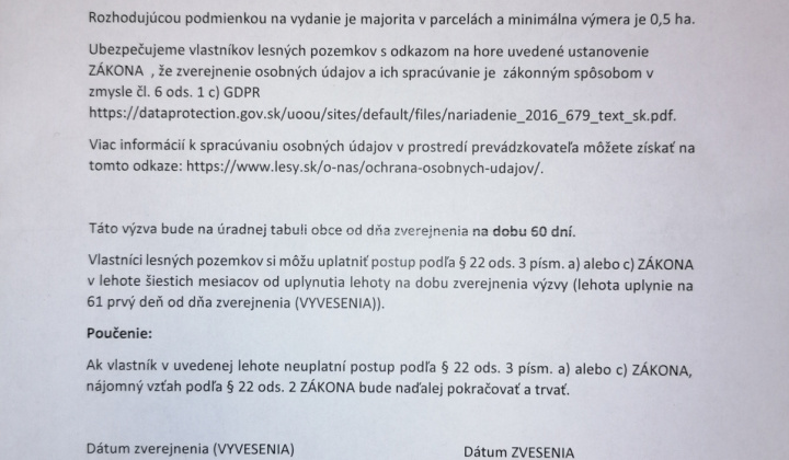 1. fotografia fotogalérie Aktuality / Výzva pre vlastníkov lesných pozemkov 